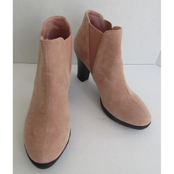 Allegra K Chelsea Ankle Boot NWOB Pink Faux Suede Round Toe Block Heels 7 - Picture 6 of 11